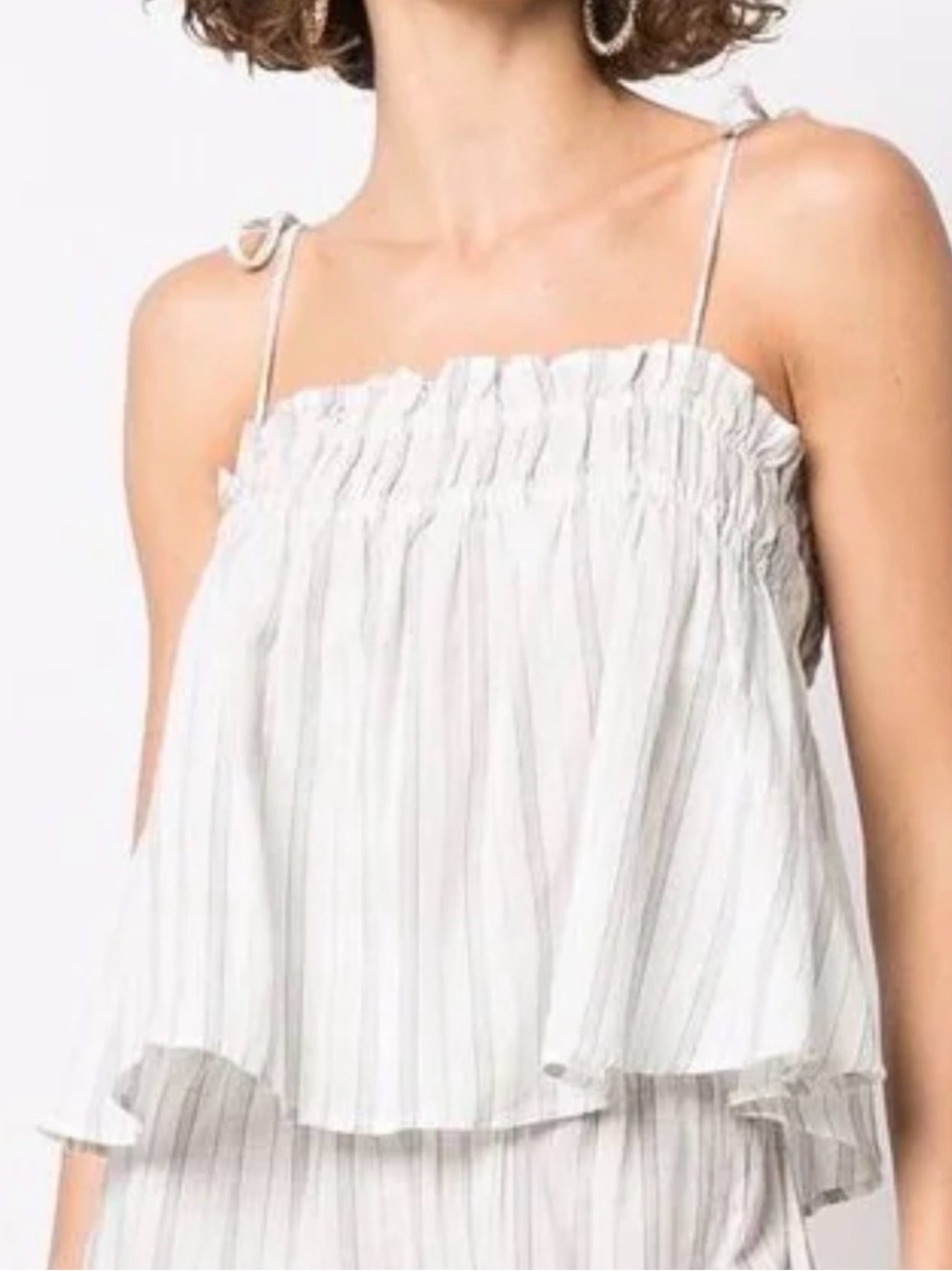 GANNI Striped Tie Strap Linen Top